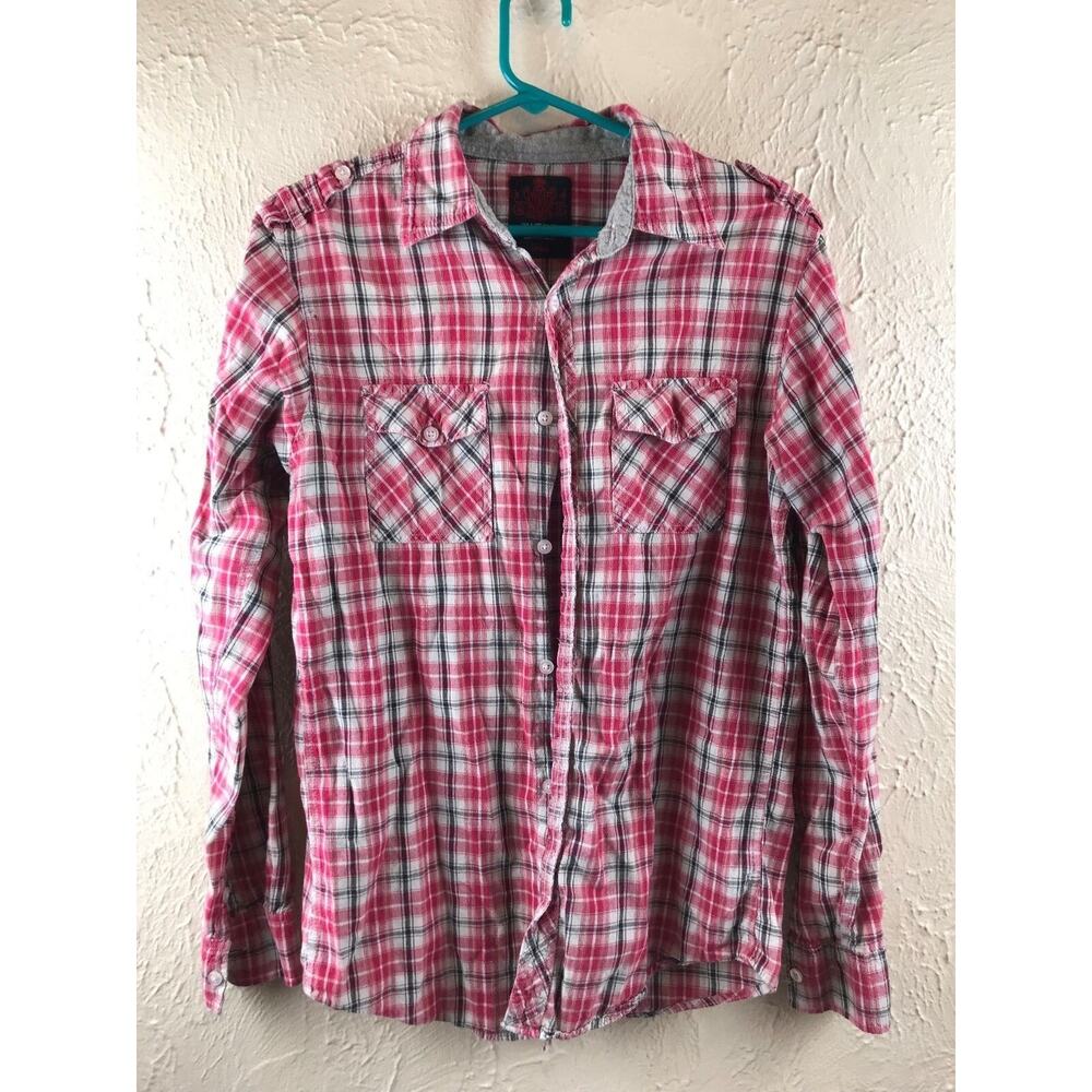 BLACK JACK Madras Plaid Gray Fitted Slim Fit Western Country Cowboy Shirt Men S